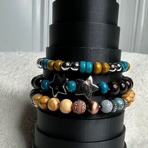 Multicolor Beaded Star Bracelets Set of 3 Wooden Beads Metal Charms Western NWOT